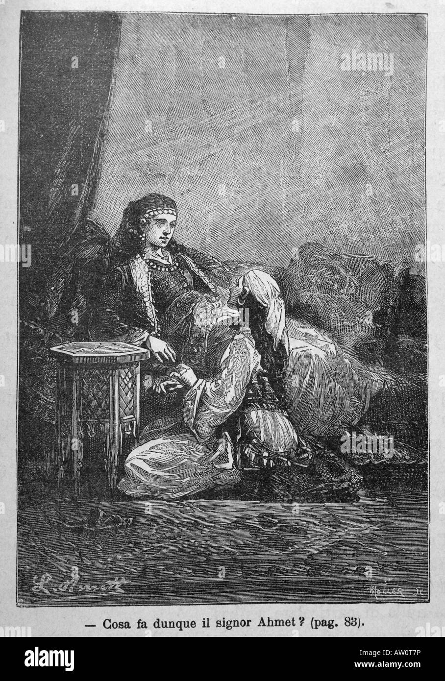 Incisione di Jules Verne s Kéraban le têtu autore Léon Benet dalla prima edizione italiana 1897 Foto Stock