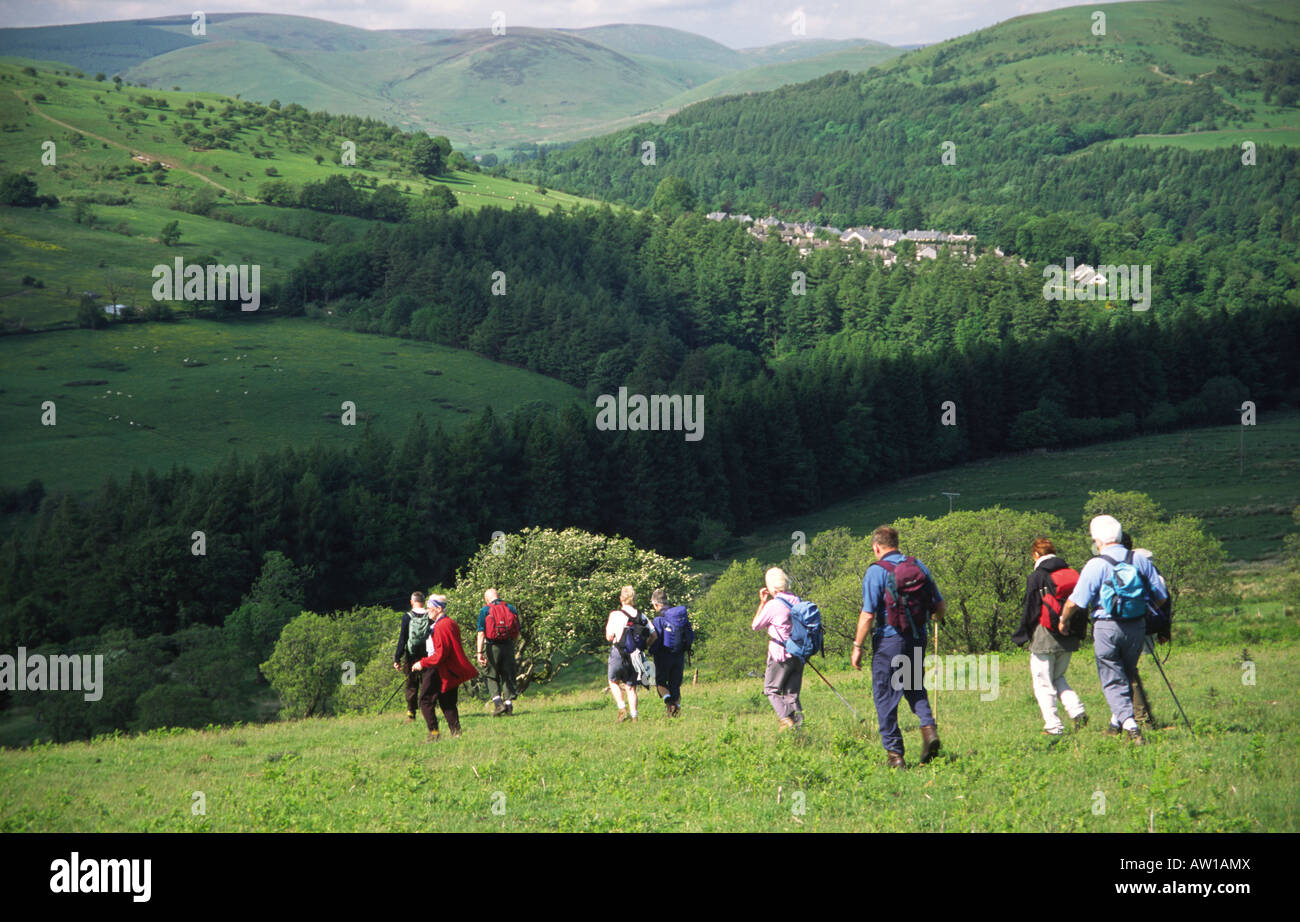 Langholm molla Walking Festival gli escursionisti a piedi fuori legge Ward Hill nel confine occidentale delle Colline Scotland Regno Unito Foto Stock