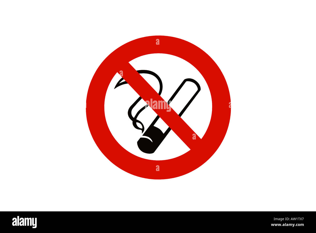 Simbolo per non-fumatori area su sfondo bianco Foto Stock