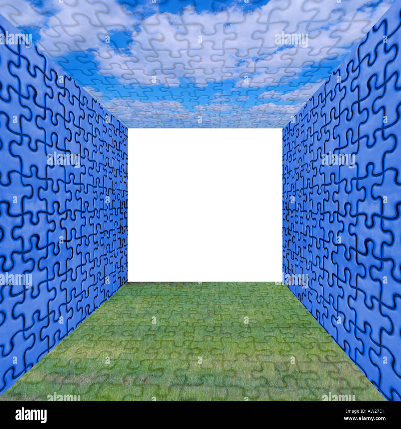 Ambiente puzzle scatola con Sky e di erba Foto Stock