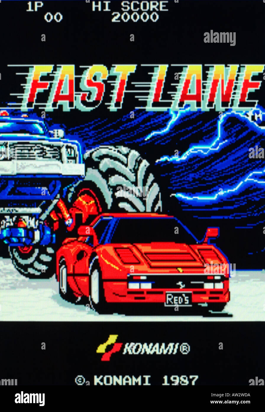 Fast Lane Konami 1987 Vintage videogioco arcade di screen shot - solo uso editoriale Foto Stock