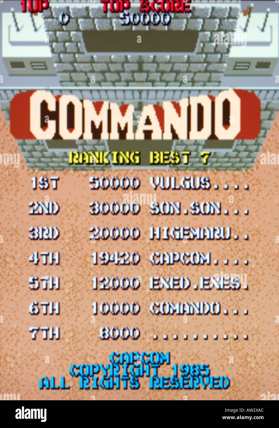 Commando Capcom 1985 Vintage videogioco arcade di screen shot - solo uso editoriale Foto Stock