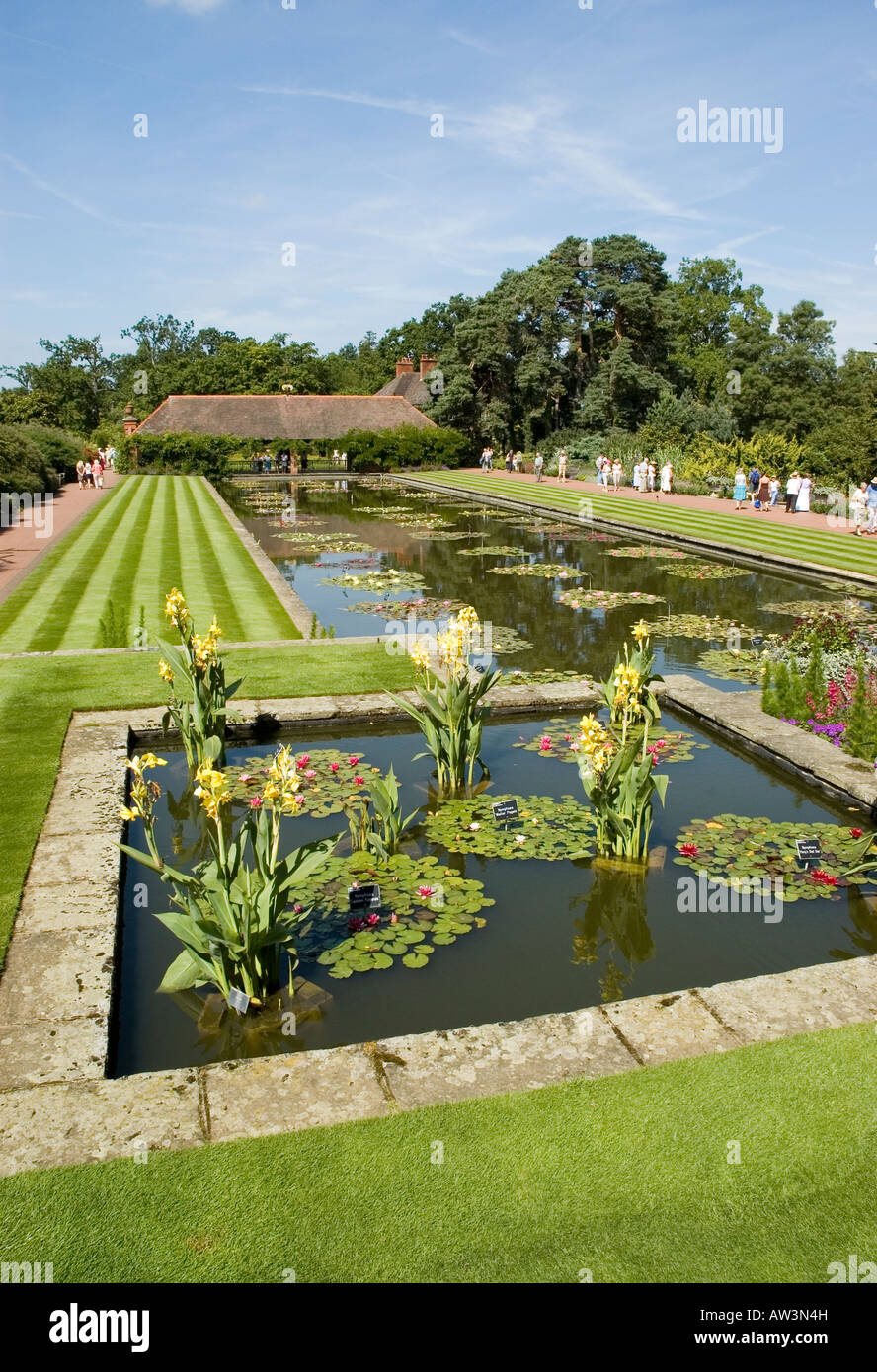 Il procedimento formale di lily pond al giardino RHS Wisley Foto Stock