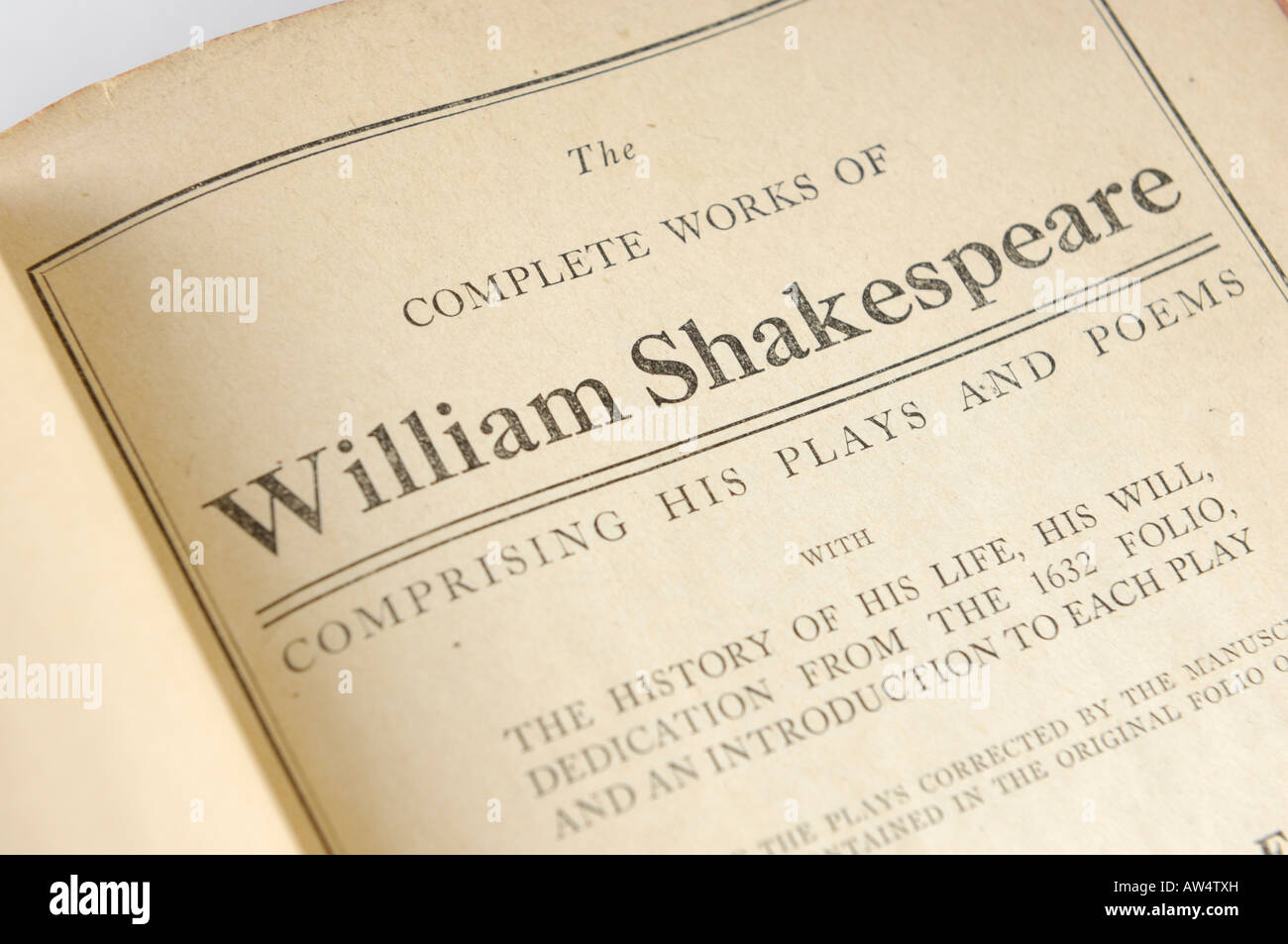 Vecchio libro aperto di William Shakespeare poesia Foto Stock