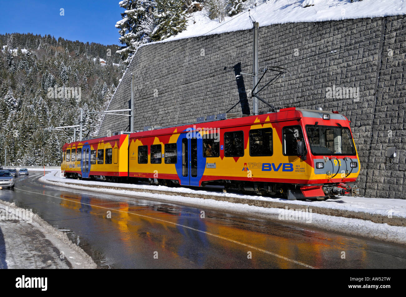 Swiss Tram Villars Svizzera Foto Stock