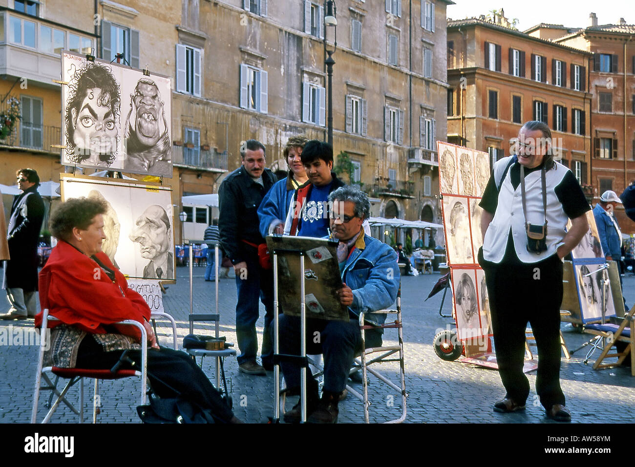 I pittori di strada in Piazza Navona, Roma Italia Foto Stock