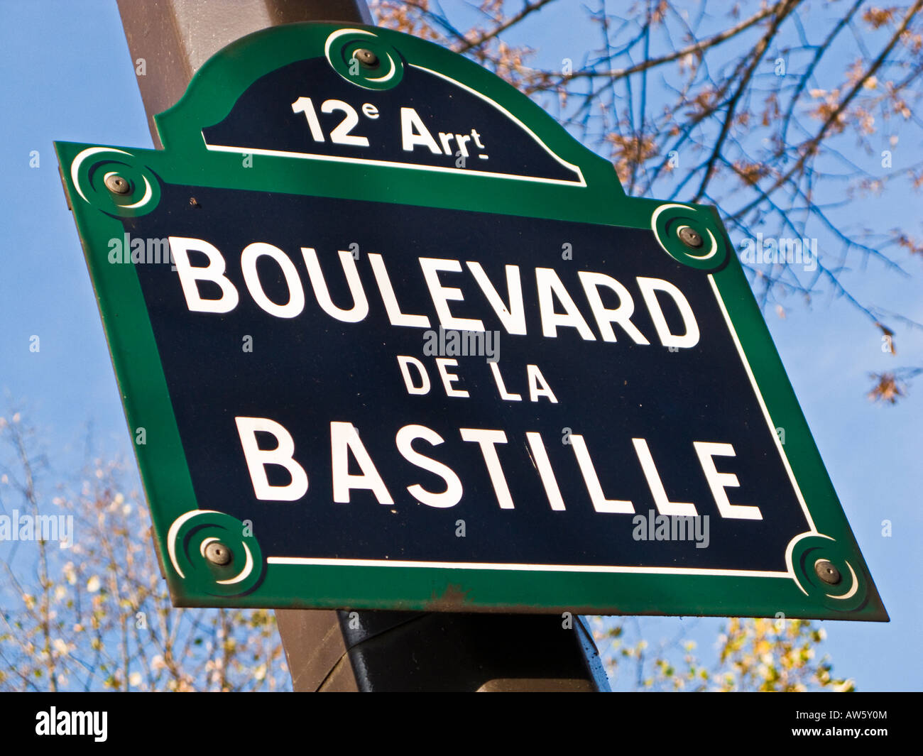 Parigi strada segno Boulevard de la Bastille Parigi Francia Europa Foto Stock