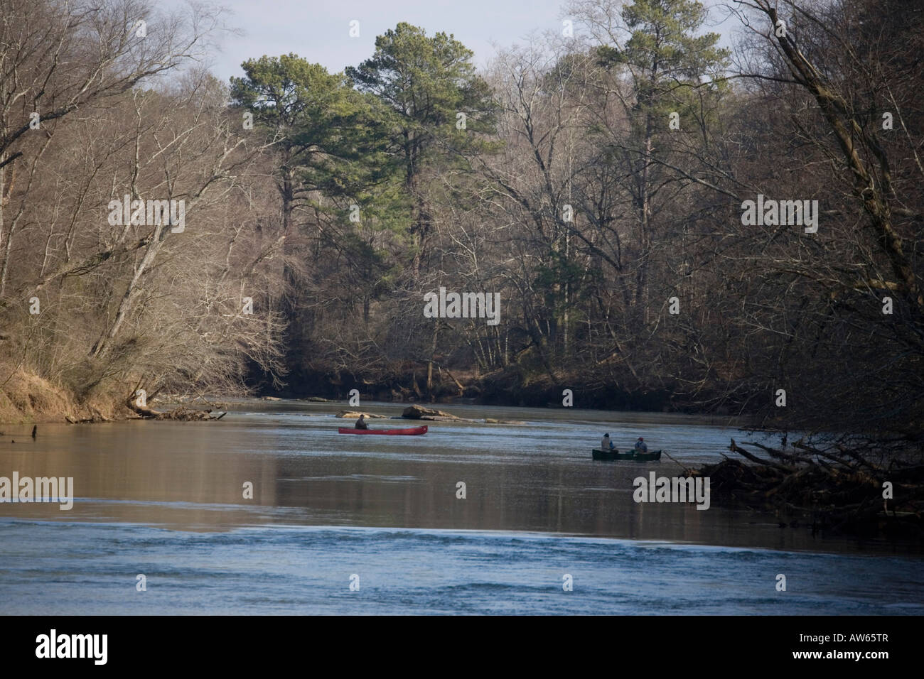 Canoisti sul fiume Chattahoochee vicino ad Atlanta in Georgia negli Stati Uniti Foto Stock