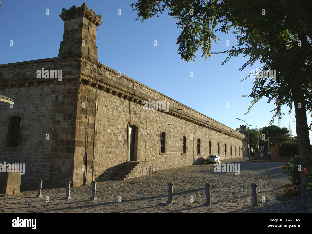 Vista dettagliata del Castel del Montjuïc Park Il Barça Catalogna Catalogna Catalogna Costa Brava España Spagna Europa Foto Stock