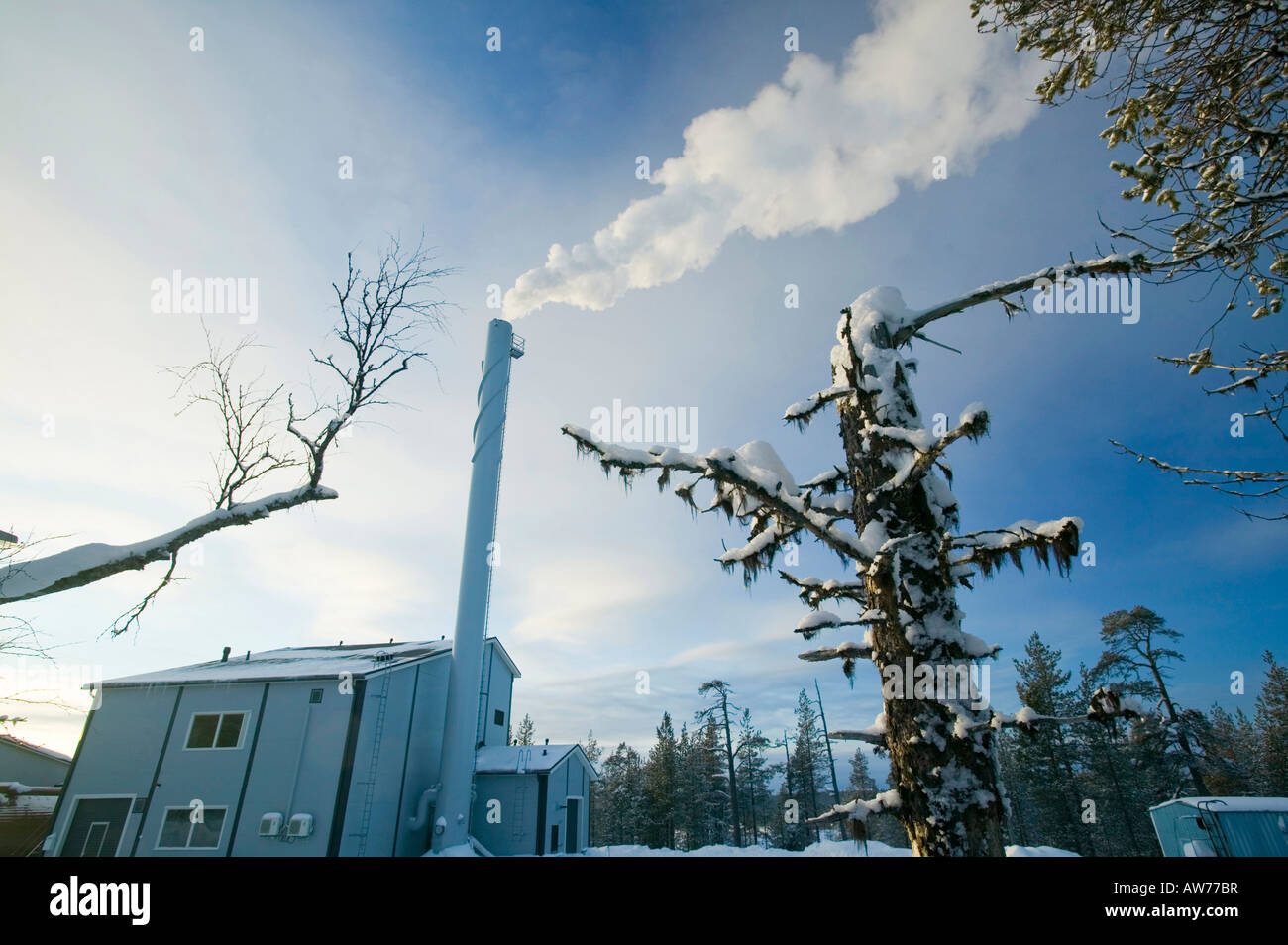 Un impianto di riscaldamento in Saariselka nel nord della Finlandia Foto Stock