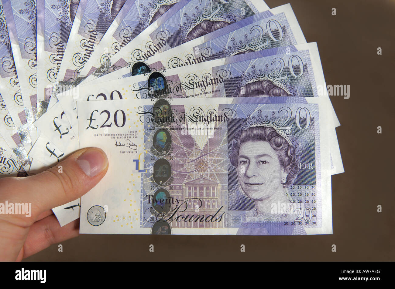 Inglese venti sterline banconote la Regina Elisabetta II Foto Stock