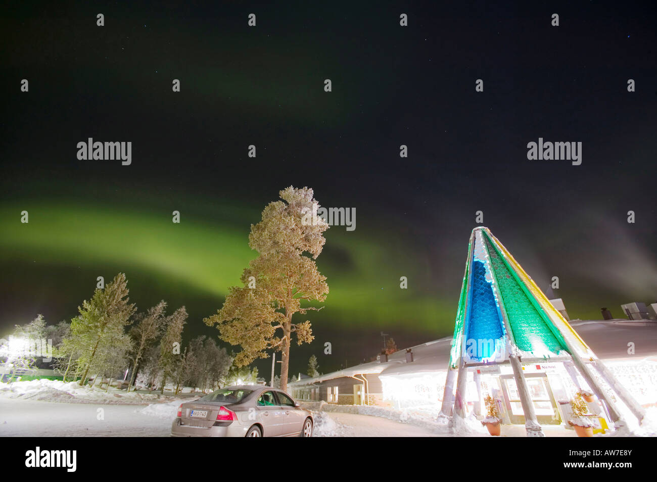 Le luci del nord al di sopra di Saariselka il nord della Finlandia Foto Stock