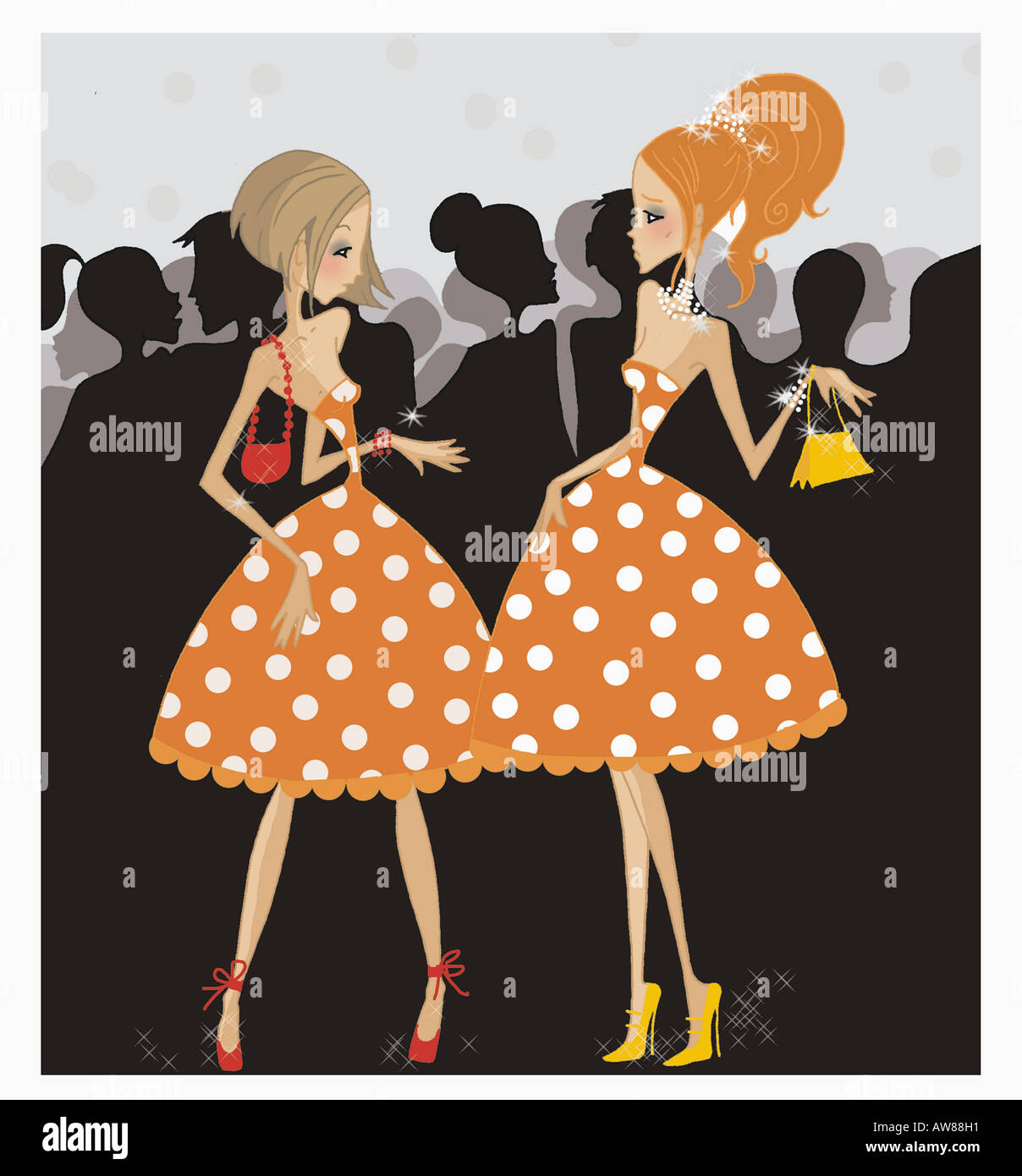 Due donne che indossano lo stesso vestito in un party Foto Stock