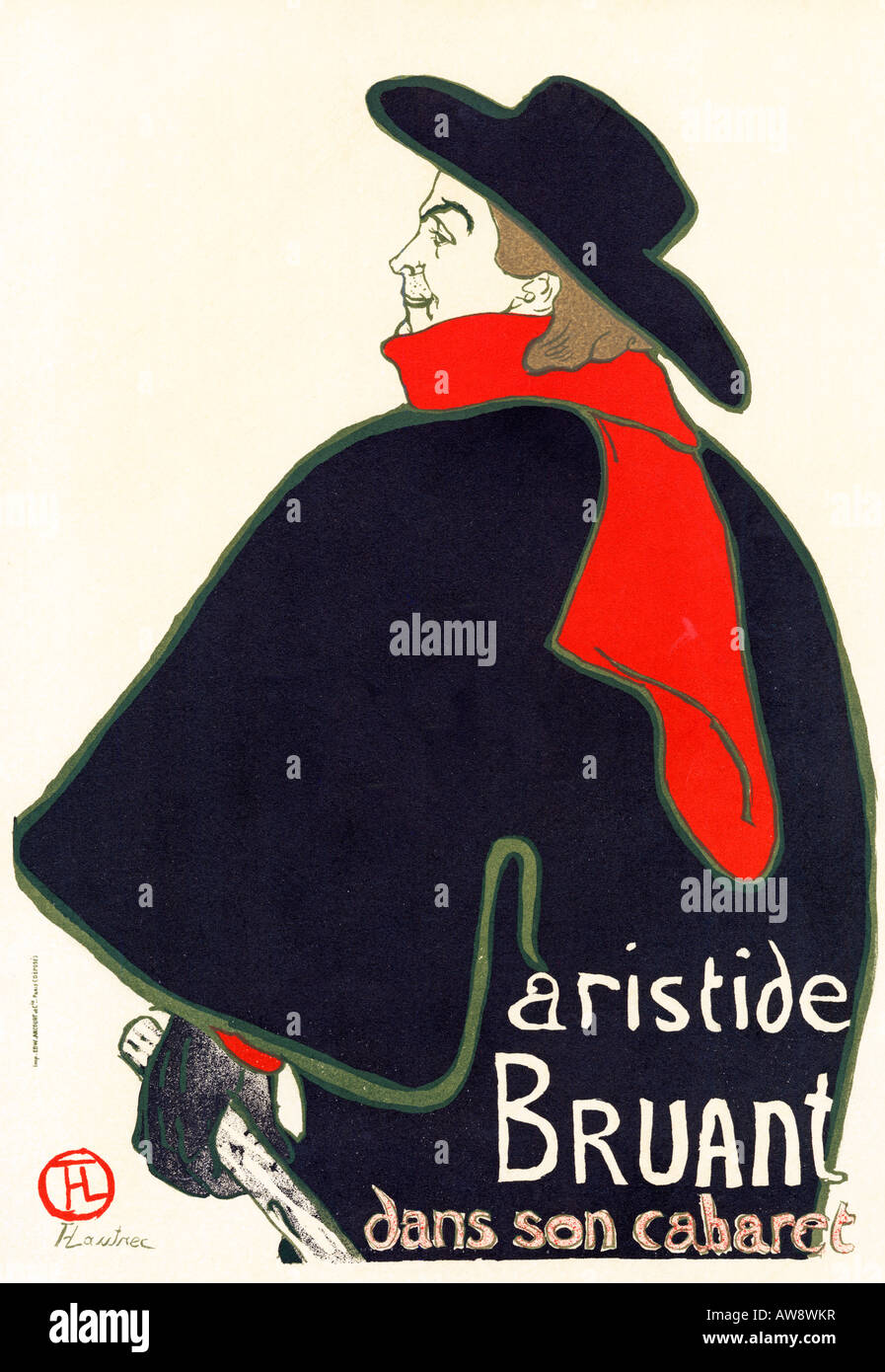 Aristide Bruant 1893 Art Nouveau poster da Henri de Toulouse Lautrec per il cabaret parigino artista Foto Stock