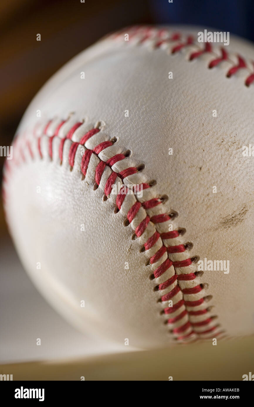 Primo piano di un baseball Foto Stock