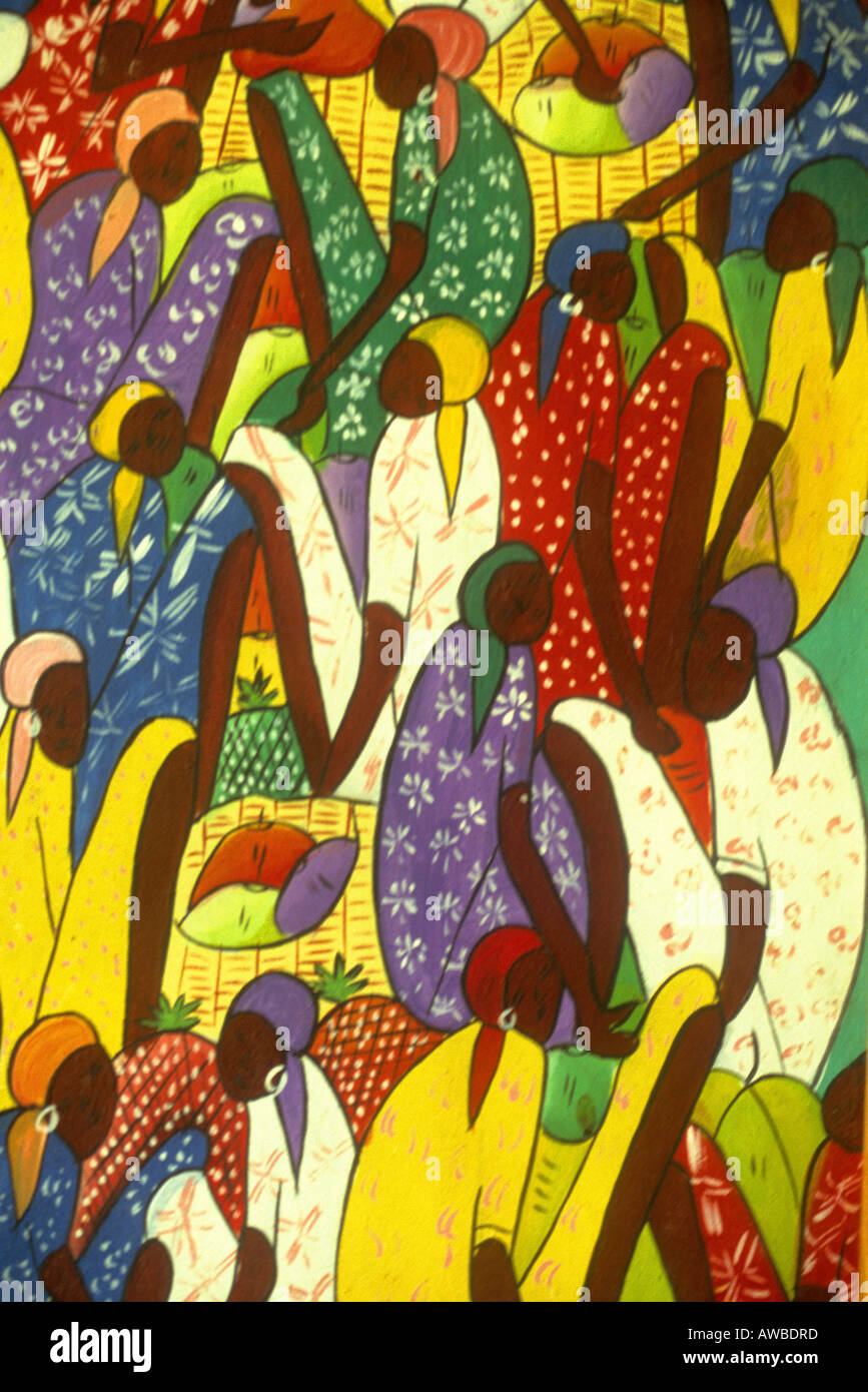 Decorativi pittura naif è un arte tradizionale nei Caraibi,che rende grande promemoria di souvenir di una vacanza o crociera Foto Stock