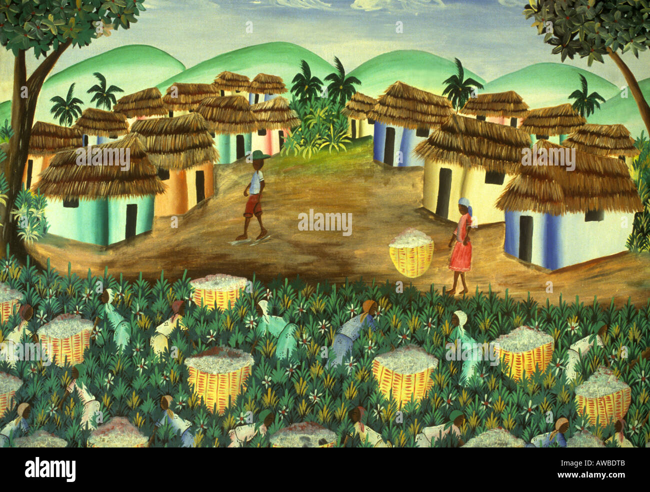 Decorativi pittura naif è un arte tradizionale nei Caraibi,che rende grande promemoria di souvenir di una vacanza o crociera Foto Stock