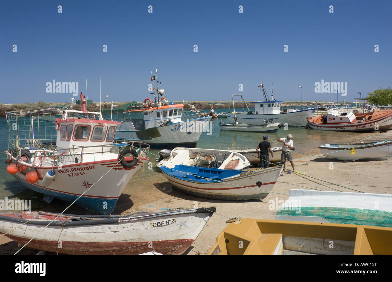 Algarve orientale, Fuseta, barche da pesca Foto Stock