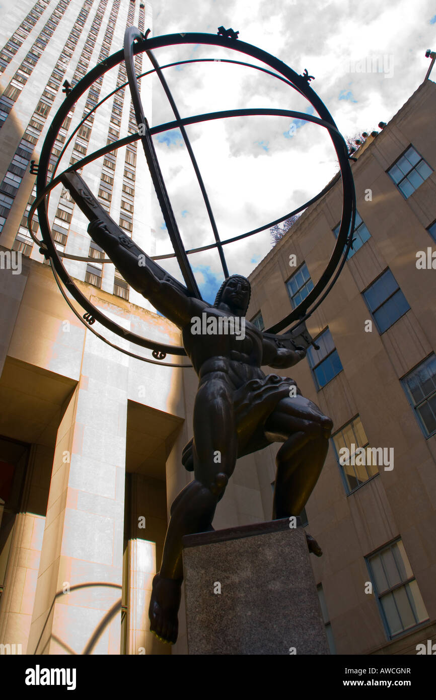 Atlas statua al Rockfeller Center di New York Foto Stock