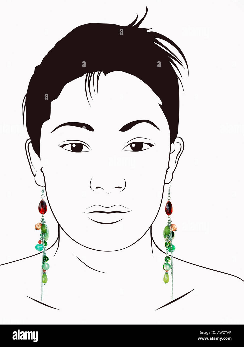 Disegno di una donna con orecchini Foto Stock