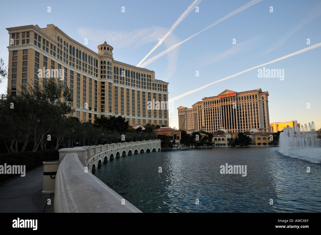 Il Bellagio Hotel and Casino Las Vegas al tramonto Foto Stock