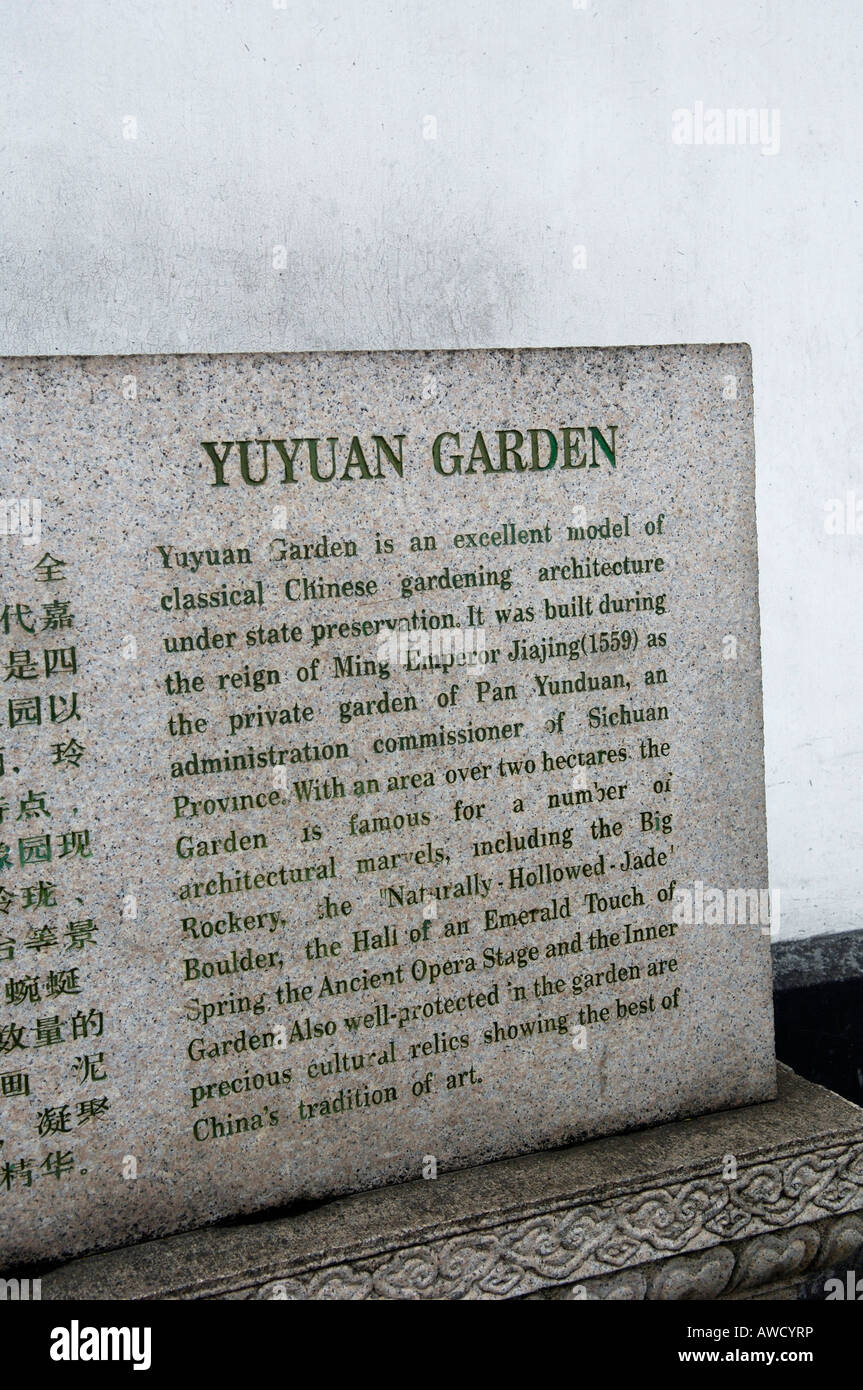 Bordo in Il Giardino di Yuyuan, Shanghai, Cina e Asia Foto Stock