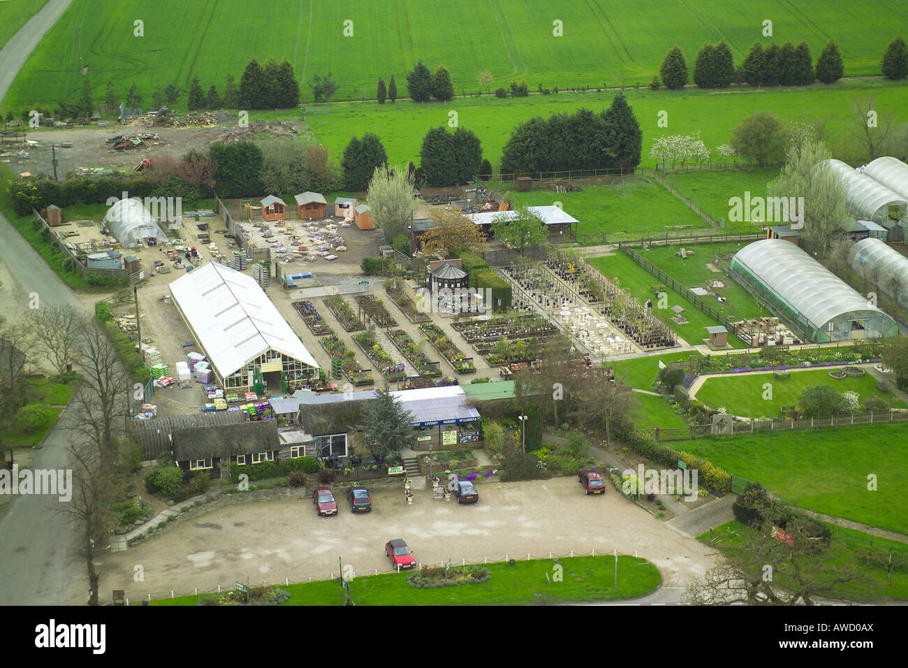 Vista aerea del Parco vivai di patch e Coveney Vivaio centro sul Ongar Road vicino Abridge in Essex Foto Stock