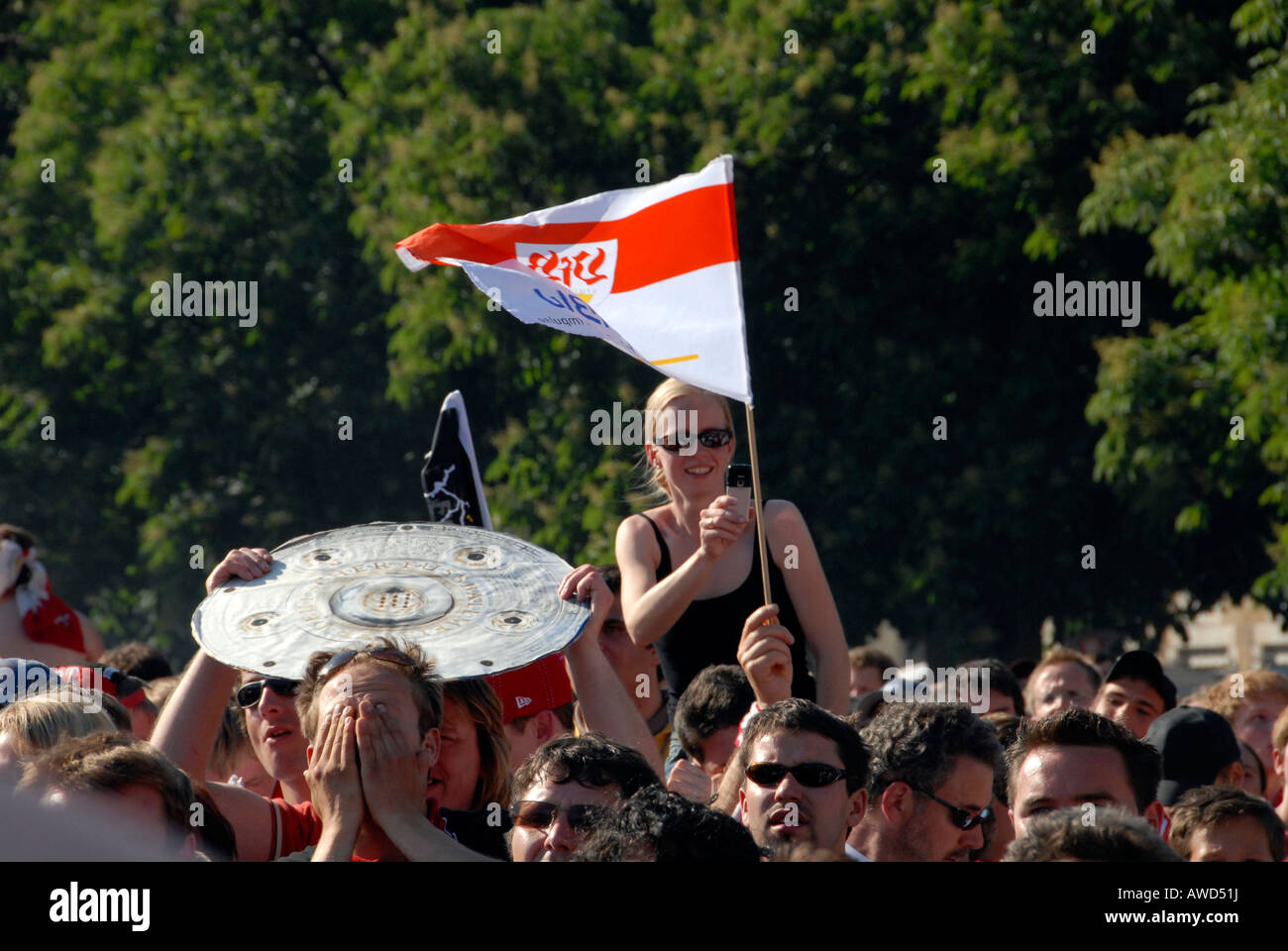 Celebrazioni, VfB Stuttgart football club, 2007 Bundesliga champions, Stoccarda, Baden-Wuerttemberg, Germania, Europa Foto Stock