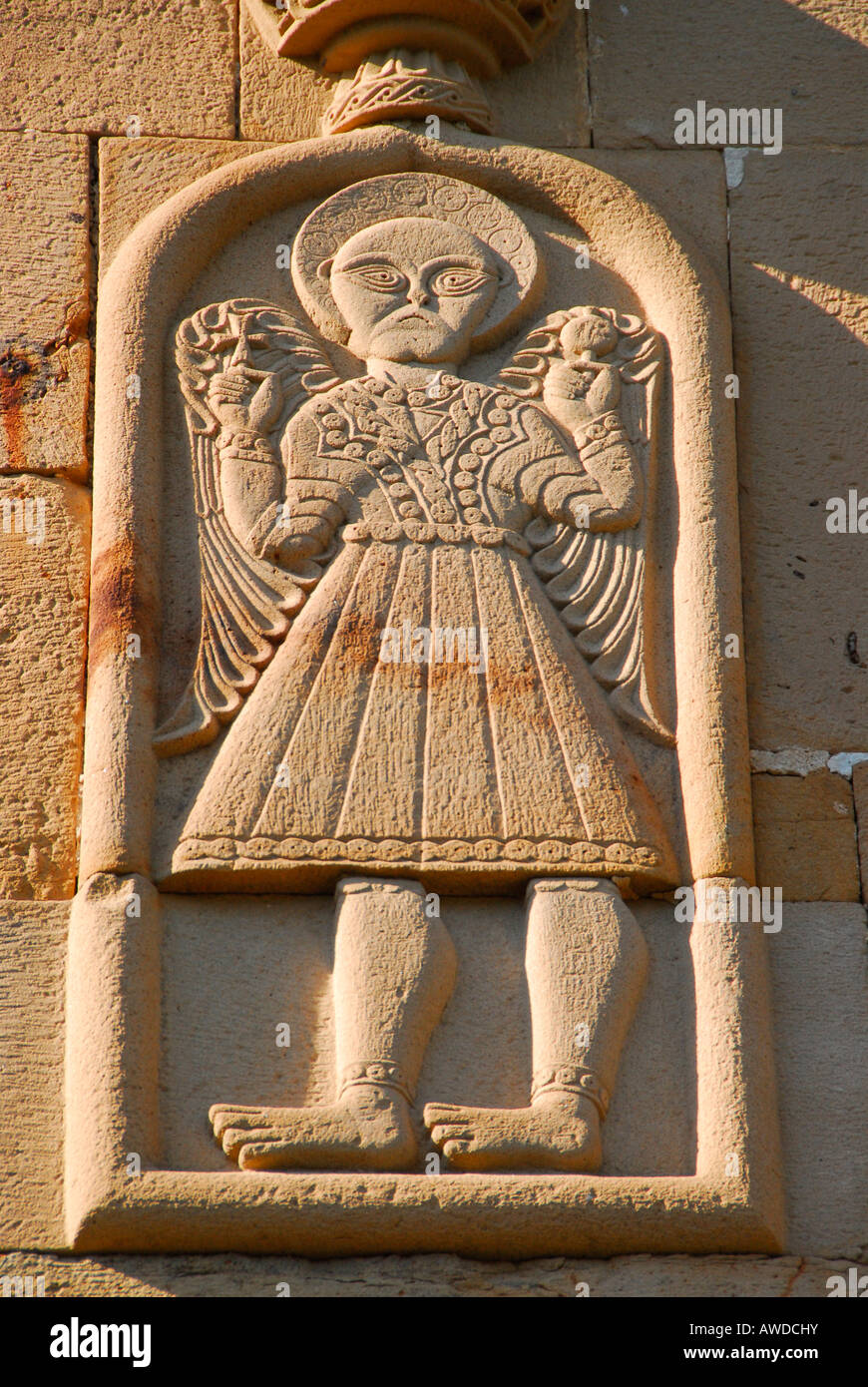 Bassorilievo in pietra, chiesa di Ananuri Fortezza, Shinwali Lago, Ananuri, Georgia, Asia Foto Stock