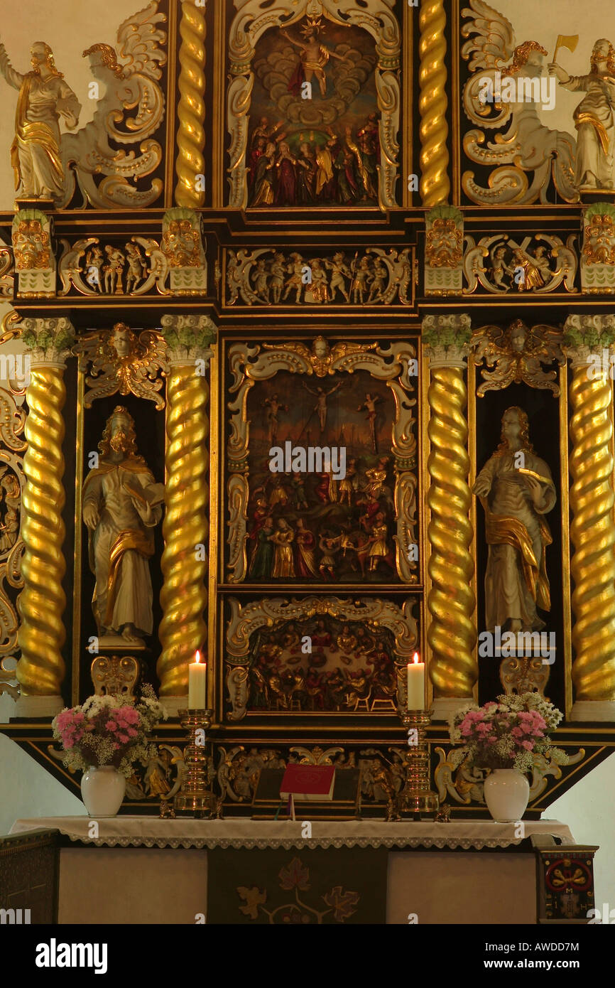 Altare, Chiesa di Luedingworth, Cuxhaven, Germania Foto Stock