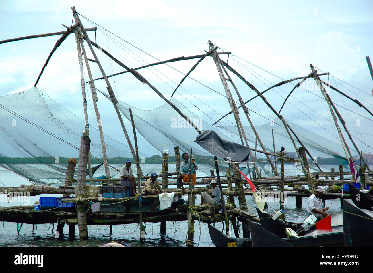 Cinese di reti da pesca, Fort Cochin, Kerala, India, Foto Stock