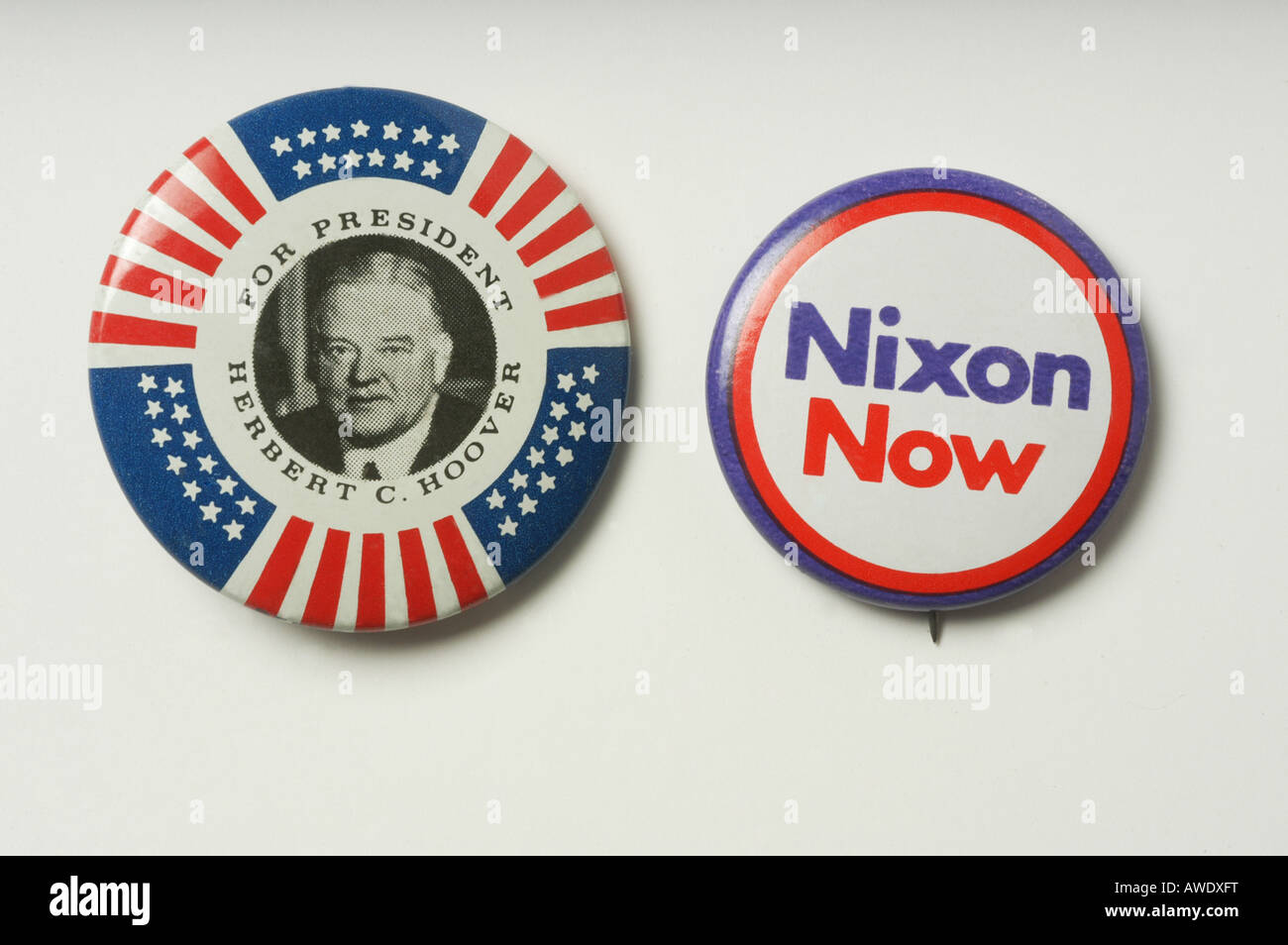 Elezioni presidenziali pulsanti Nixon Hoover USA Foto Stock