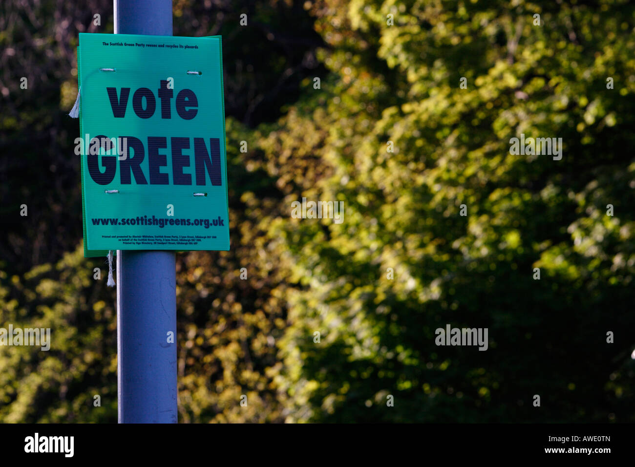 Annuncio per un partito dei Verdi in Edimburgo, Regno Unito Foto Stock