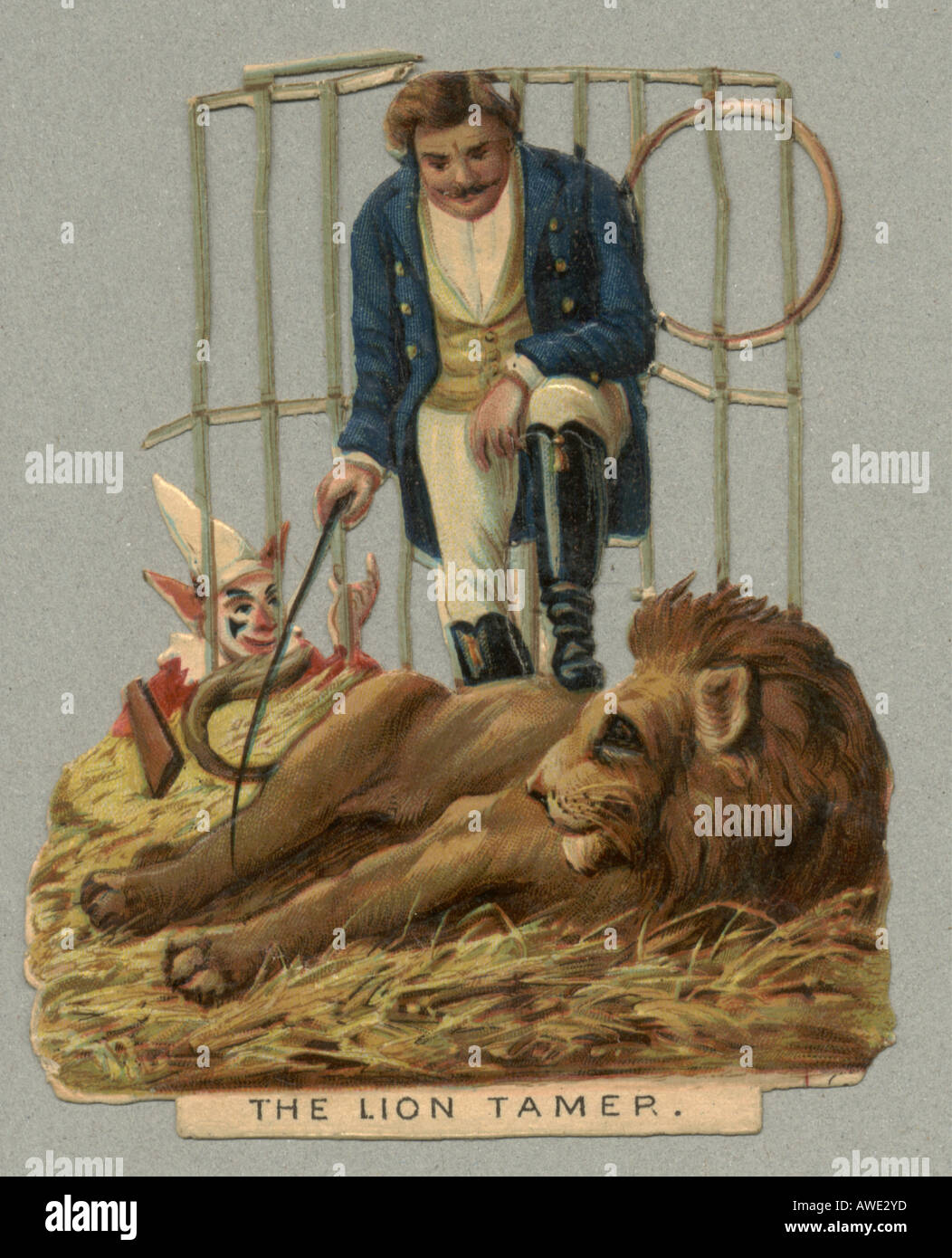 Chromolithographed fustellato avanzi di un circo domatore di leoni circa 1880 Foto Stock