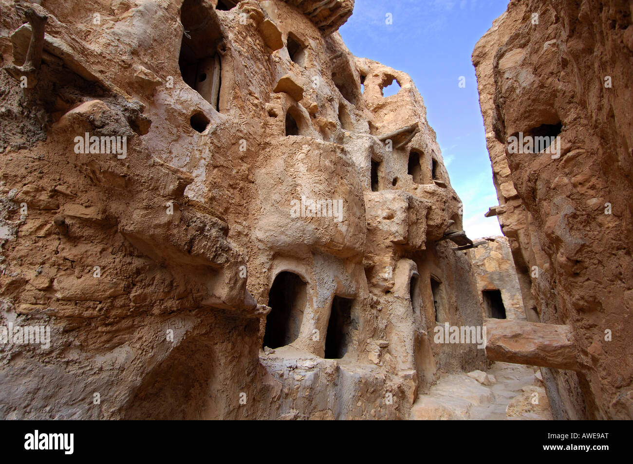 Camere di stoccaggio, ghorfas, in berbero Nalut grainary Libia Foto Stock