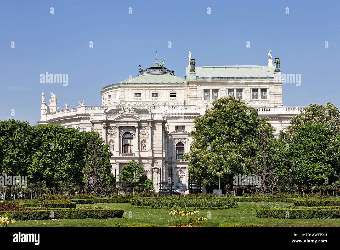 Burgtheater (Castello Teatro) visto dal Volksgarten, Vienna, Austria, Europa Foto Stock