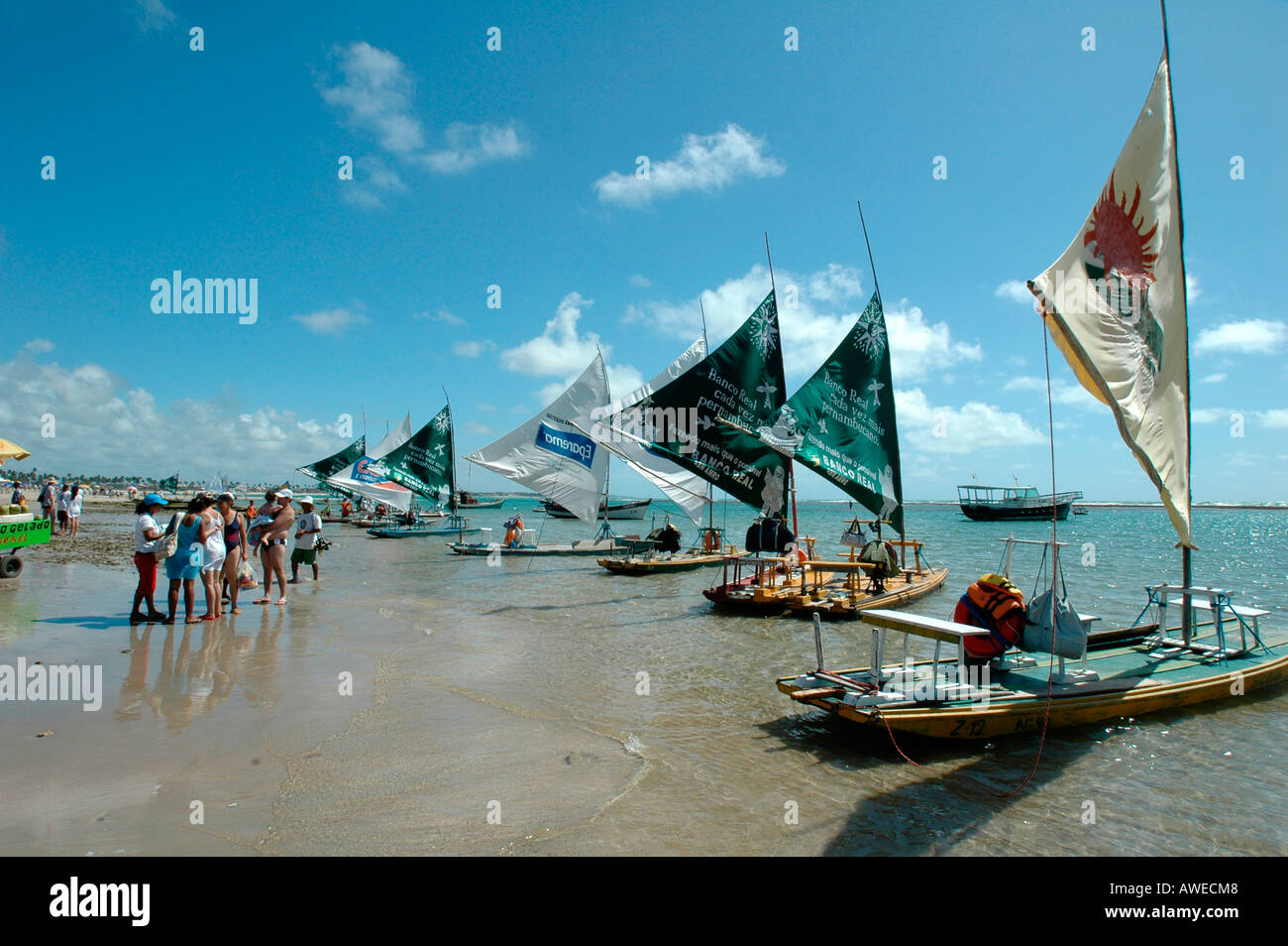 Barche a vela Porto de Galinhas beach Pernambuco Brasile America del Sud Foto Stock