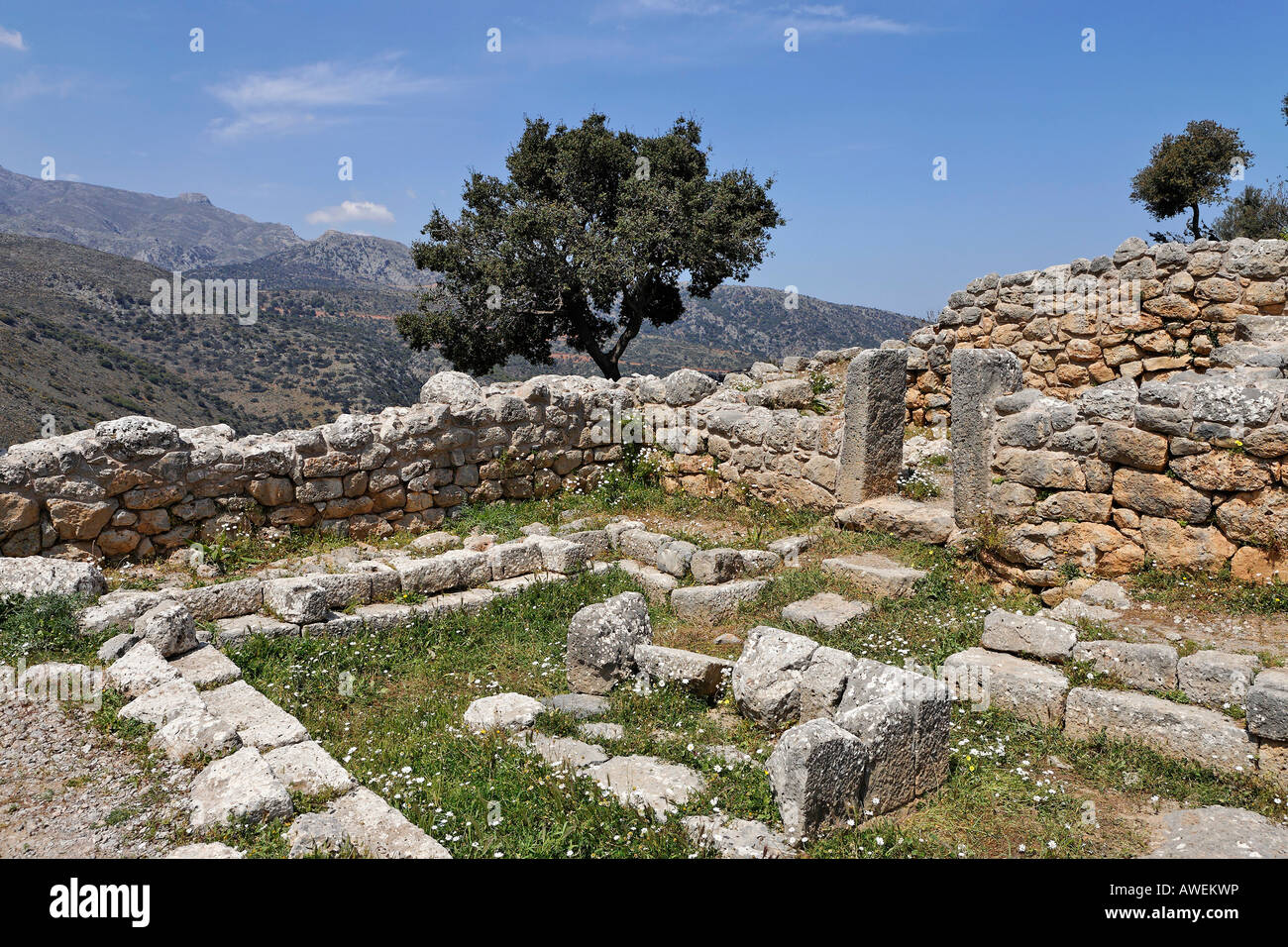 Sala di riunione, rovine risalenti al V secolo a.C. (periodo dorico), lato, Creta, Grecia, Europa Foto Stock