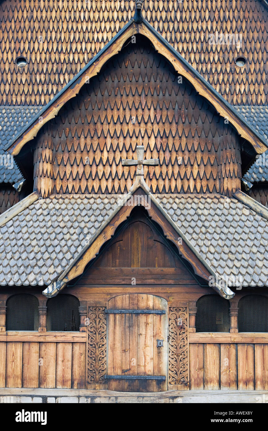 Esterno, Chiesa di Heddal Stave (Heddal stavkirke), chiesa a stavkirke del XIII secolo in Norvegia, Scandinavia, Europa Foto Stock