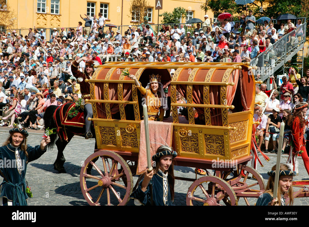 "Il carrello nuziale, ' Landshut Wedding corteo storico, Landshut, Bassa Baviera, Baviera, Germania, Europa Foto Stock
