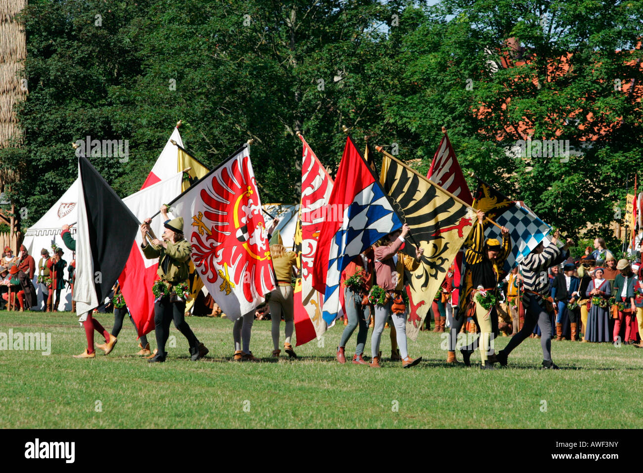 Giochi medievali durante il matrimonio di Landshut corteo storico, Landshut, Bassa Baviera, Baviera, Germania, Europa Foto Stock