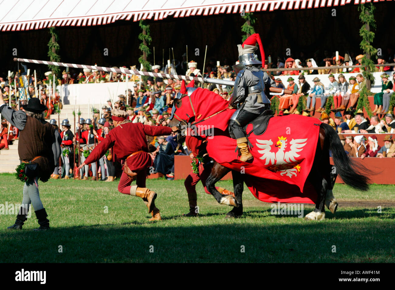 Giochi medievali durante il matrimonio di Landshut corteo storico, Landshut, Bassa Baviera, Baviera, Germania, Europa Foto Stock