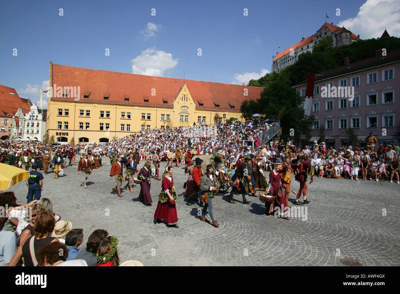 Fanteria, Landshut Wedding corteo storico, Castello Trausnitz, Landshut, Bassa Baviera, Baviera, Germania, Europa Foto Stock