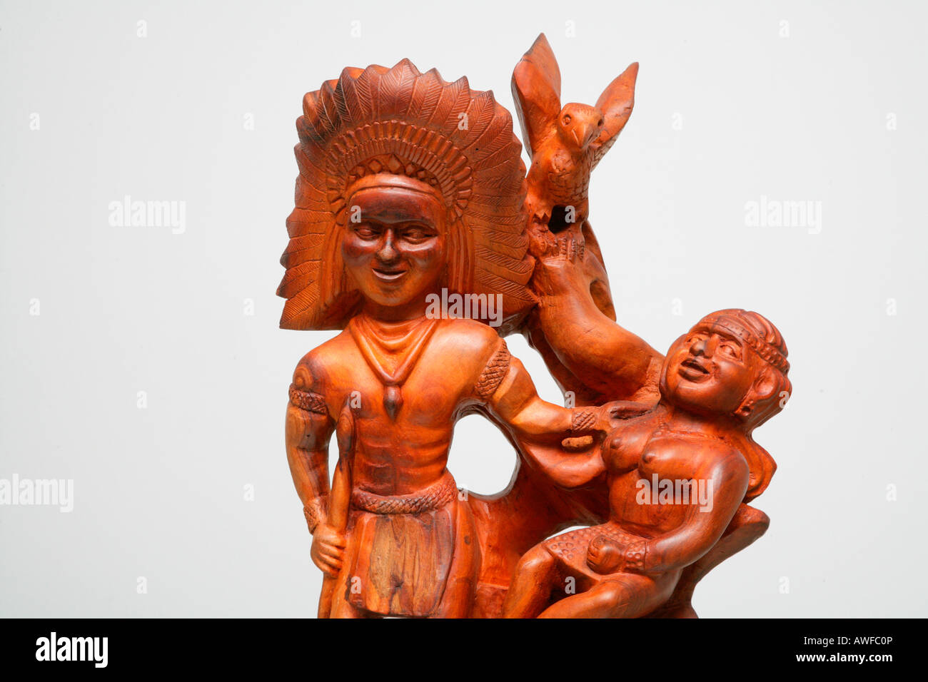 Teak carving, Amerindian amanti, Arte autoctona, Guyana, Sud America Foto Stock