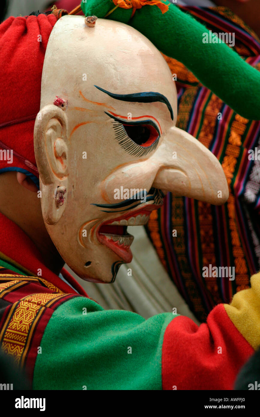 Ritratto di un ballerino a Thimphu Tsechu (festival), Bhutan Foto Stock