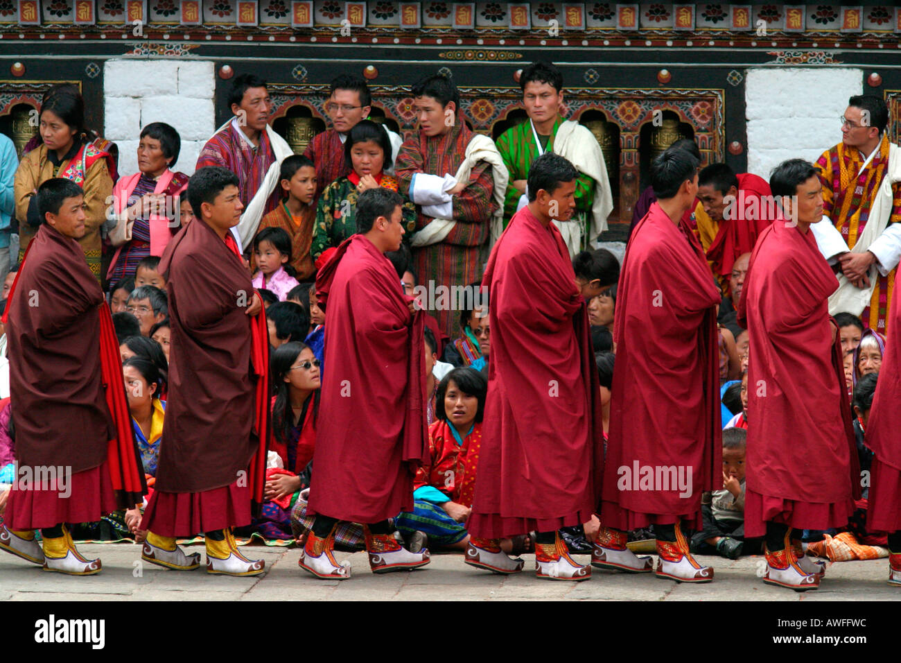 I monaci a Thimphu festival, Bhutan Foto Stock