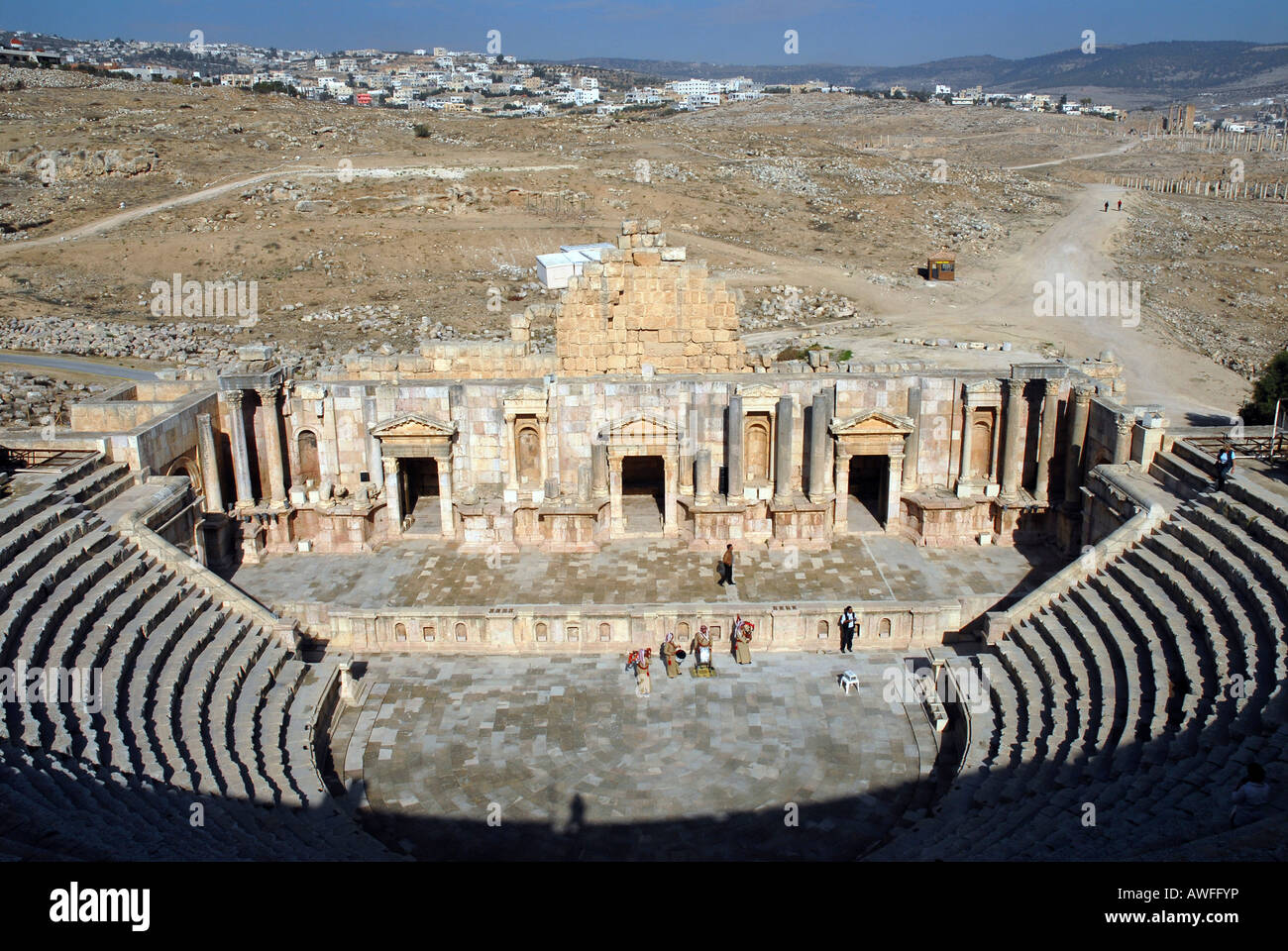 L' Anfiteatro romano di Jerash, antica Gerasa, Giordania Foto Stock