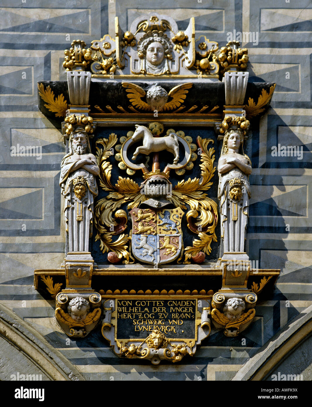 Città stemma a City Hall di Celle, Bassa Sassonia, Germania, Europa Foto Stock