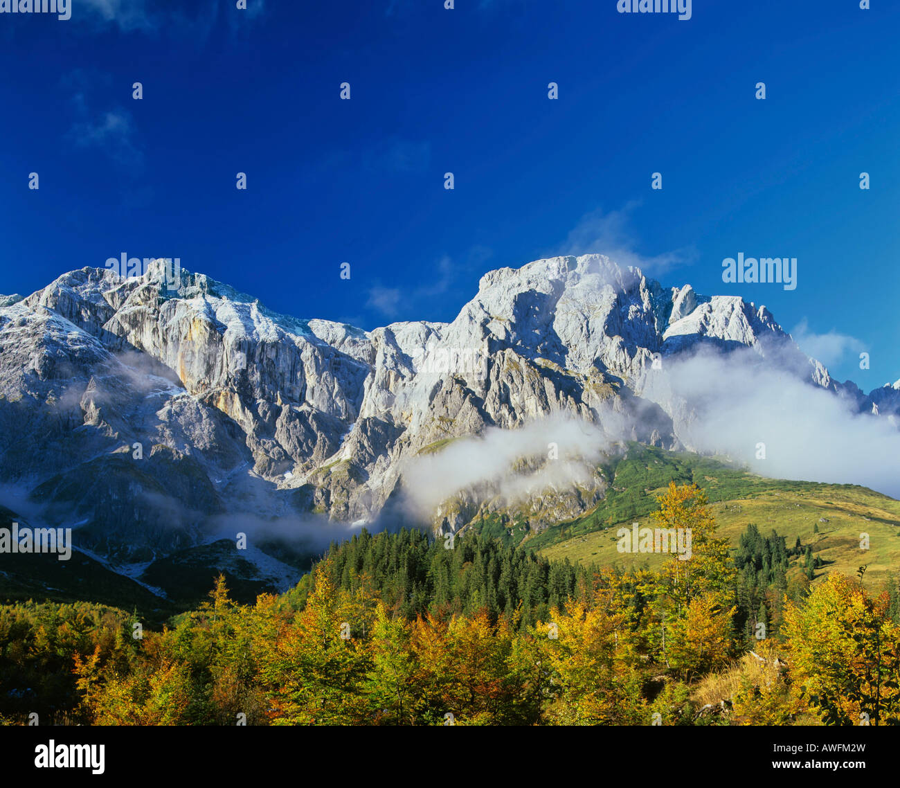 Paesaggio autunnale, massiccio Hochkoenig, Berchtesgadener Alpi, Salzburger Land Austria, Europa Foto Stock