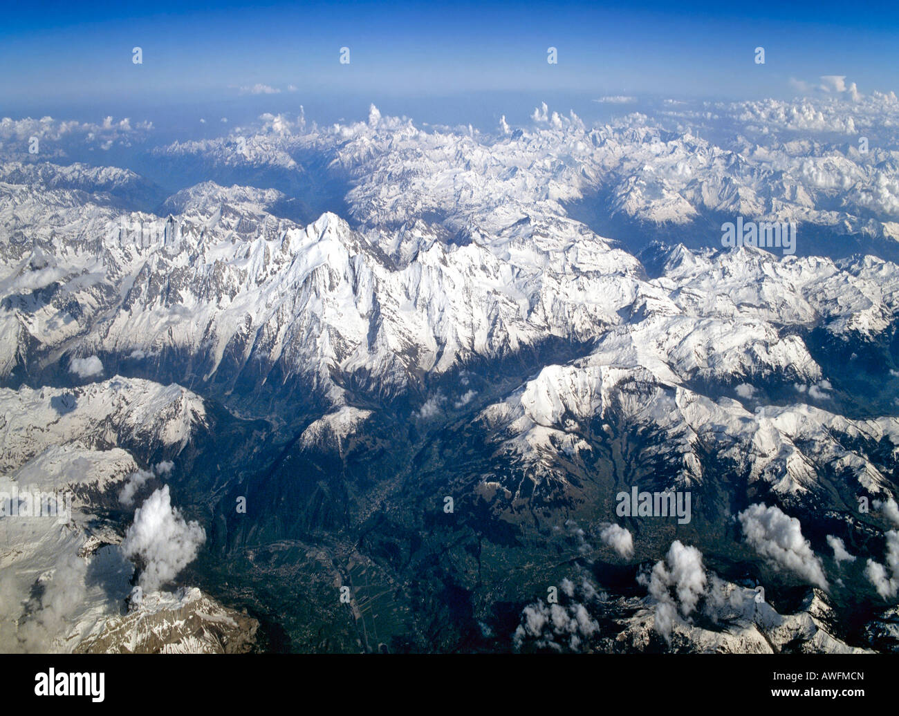 Riprese aeree, Mont Blanc, il massiccio del Monte Bianco, Savoy Alpi, Francia, Europa Foto Stock
